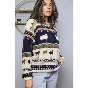 Vintage 90s Woolrich Sweater Sheep Country Cottage Medium